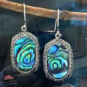 NWT-99.9 & ABALONE PIERCED STERLING 🚫 925 WRAP EARRINGS, HYPOALLERGENIC, HOOK